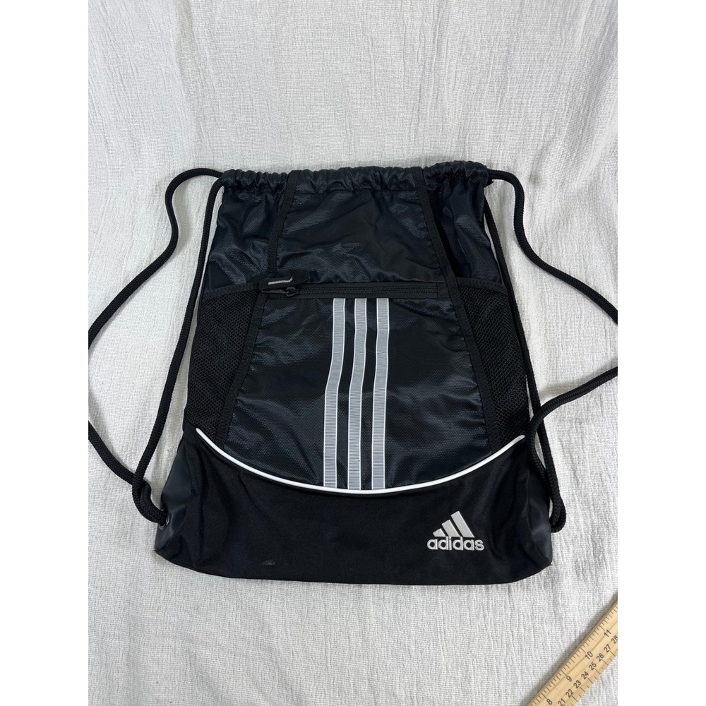 Adidas‎ Drawstring Backpack Gym Bag Sport Sackpack Black 3 Stripe